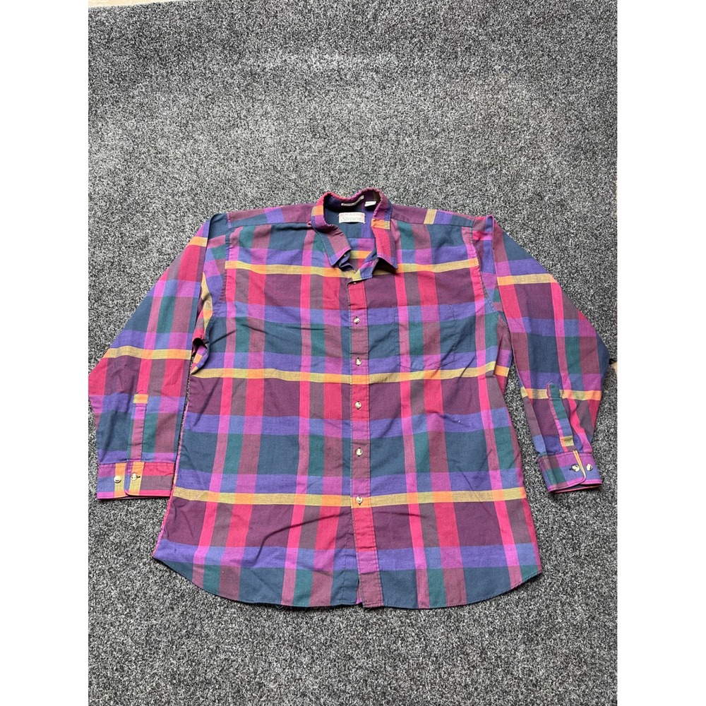 Main Stream Mens XL Vintage Plaid Button Down Shirt Multi Color Long Sleeve